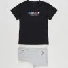 Deals 🎁 Adidas Originals Short Tee Set - Babies Top: Black & Multi; Bottom: Medium Grey Heather 🥰