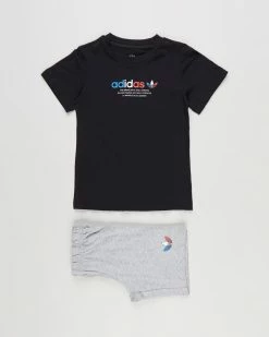 Deals 🎁 Adidas Originals Short Tee Set - Babies Top: Black & Multi; Bottom: Medium Grey Heather 🥰