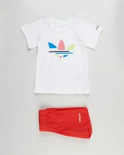 New 🧨 Adidas Originals Adicolor Shorts & Tee Set - Babies-Kids White & Red 👍