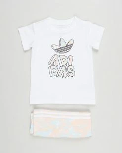 Promo ⌛ Adidas Originals Marble Print Tee 👗 Dress & Tight Set - Babies-Kids White 🥰