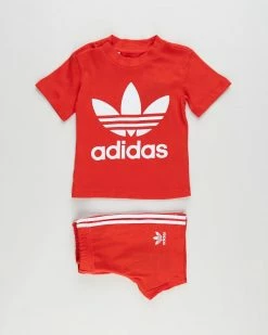 Wholesale 🛒 Adidas Originals Trefoil Shorts Tee Set - Babies-Kids Red & White 🔥
