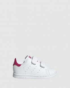 Deals ❤️ Adidas Originals Stan Smith Self-Fastening Infant White/White/Bold Pink 🛒