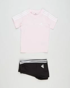 Budget 🛒 Adidas Performance 3-Stripes Sport Set - Babies Pink, Black&White ❤️