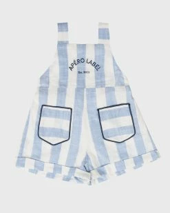 Budget 🧨 Apero Label Little Apéro Linen Romper Blue / White Stripe ⭐