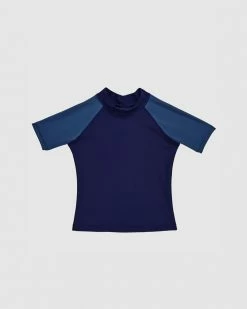 Best deal 😉 Aqua Blu Kids Building Blocks Short Sleeve Rash Vest - Babies Navy 😀