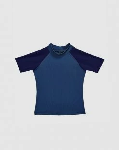 Hot Sale 🎉 Aqua Blu Kids Building Blocks Short Sleeve Rash Vest - Babies Blue 🎁
