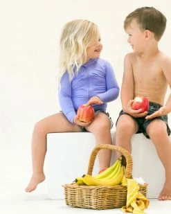 Promo 😍 Aqua Blu Kids Stepping Stones Long Sleeve Rash Vest - Babies Purple ⭐