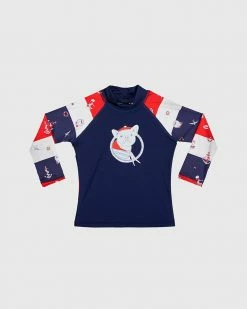 Hot Sale 👍 Aqua Blu Kids Admiral Long Sleeve Rash Vest - Babies ✔️