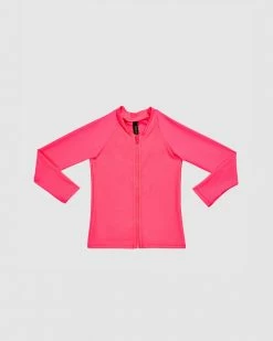 Best deal 🔥 Aqua Blu Kids Stepping Stones Long Sleeve Rash Vest - Babies Pink ✔️