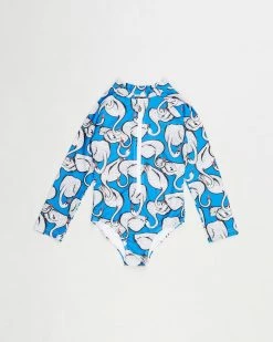 Discount ⭐ ArchNOllie Swan Long Sleeve Single Sided 🩱 Swimsuit - Kids Blue ✨