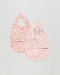 Discount 😀 Bare and Boho ICONIC EXCLUSIVE - Cloth Feeding Bib 2-Pack Blush Palm, Dusty Rainbow 😀