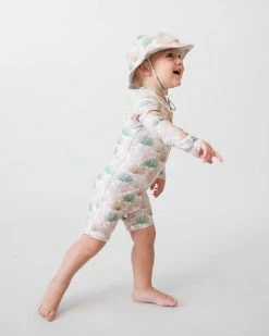 Cheapest 🛒 Bare and Boho Protective Swimwear Onesie & Bucket Hat Set - Babies Pastel Fronds 🎉