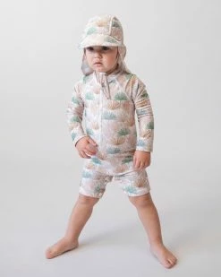 Brand new 💯 Bare and Boho Protective Swimwear Onesie & Flap Hat Set - Babies Pastel Fronds 🎁