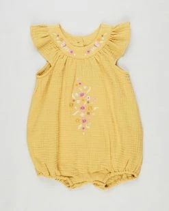 Buy 👏 Bebe by Minihaha Izzie Embroidered Romper - Babies Yellow 🥰