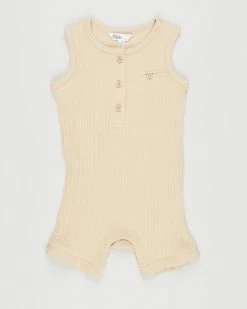 Promo ⭐ Bebe by Minihaha Jordan Rib Sleeveless Romper - Babies Natural ⭐