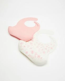 Budget 🤩 Bebe by Minihaha 2 Pack Silicone Bibs - Babies Floral Pink & Dusty Pink 🧨