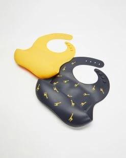 Deals ❤️ Bebe by Minihaha 2 Pack Silicone Bibs - Babies Giraffe Print & Mustard 🤩