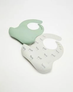 Hot Sale 🎉 Bebe by Minihaha 2 Pack Silicone Bibs - Babies Zebra Print & Sage Green 👏