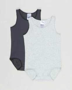 Promo 🥰 Bonds Baby Wondercool Eyelet Singletsuit 2-Pack - Babies New Grey Marle & Solar System 🎉