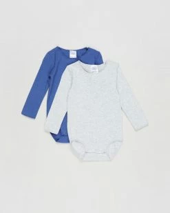 Cheap 😉 Bonds Baby Wondercool Eyelet Long Sleeve Bodysuit 2 Pack - Babies Seascape & New Grey Marle 🛒