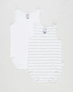Wholesale 🔔 Bonds Baby Wonderbodies Singletsuit - 2-Pack - Babies New Grey Marle Stripe & White 🥰