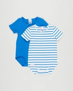 Promo 😀 Bonds Baby Wonderbodies Short Sleeve Bodysuit - 2-Pack - Babies White & Cotton Inertia Blue 🎁