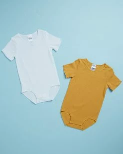 Budget 😉 Bonds Baby Wondercool Eyelet SS Bodysuit 2-Pack - Babies Golden Glaze & White 😍