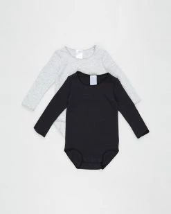 Flash Sale 🤩 Bonds Baby Wonderbodies Long Sleeve Bodysuit 2 Pack - Babies Black & Grey 😀