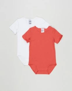 Budget 👏 Bonds Baby Wondercool Eyelet SS Bodysuit 2-Pack - Babies Pili Chili & White ✔️