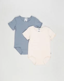 Promo ❤️ Bonds Baby Organic Short Sleeve Bodysuit 2-Pack - Babies Current & Macadamia 👏