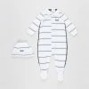 New 🔔 BOSS Striped Romper & Beanie - Babies White 💯