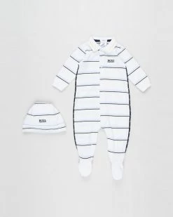 New 🔔 BOSS Striped Romper & Beanie - Babies White 💯