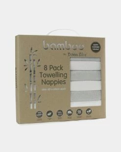 Best Sale 👏 Bubba Blue Bamboo Towelling Nappies with Fastener 8-Pack White 🥰