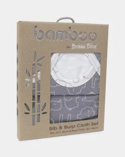 Hot Sale ❤️ Bubba Blue Bamboo Bib & Burp Pad Ash Grey & White ✔️
