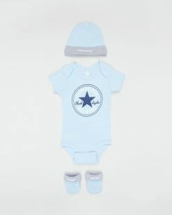 Best Sale 🔥 Converse Classic 3-Piece Infant Hat, Bodysuit & Bootie Set - Babies C14 ​Pacific Blue Coast ⌛