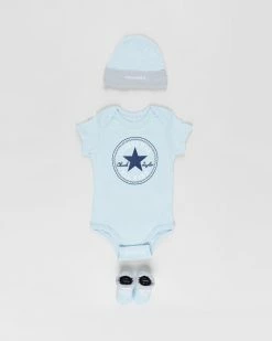 Cheapest 🤩 Converse Classic 3-Piece Infant Hat, Bodysuit & Bootie Set - Babies Pacific Blue Coast 🎉