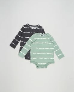 Brand new 🔔 Cotton On Baby Long Sleeve Bubbysuit - 2 Pack - Babies Rabbit Grey & Smashed Avo Linear Tie Dye 😀