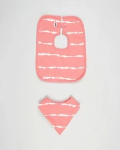 Cheapest ✔️ Cotton On Baby Square Bib & Bandana Bib Set Retro Coral Linear Tie Dye ✔️