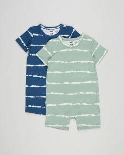 Discount ✨ Cotton On Baby 2-Pack Short Sleeve Romper - Babies Petty Blue & Smashed Avo Linear Tie Dye 🔥
