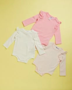 Coupon 💯 Cotton On Baby Long Sleeve Ruffle Bubbysuit 3-Pack - Babies Vanilla, Cali Pink & Crystal Pink 💯