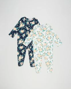 Cheap 😀 Cotton On Baby 2-Pack Long Sleeve Zip Romper - Babies Indigo, Vanilla & White Floral ⭐