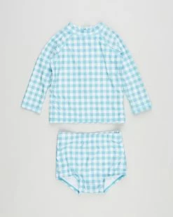 Promo ⭐ Cotton On Baby Bundle Freddie Rash Vest & Simon Shorties - Babies Blue Ice & Vanilla Dylan Gingham 🔥