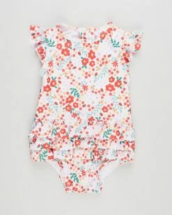 Wholesale ⌛ Cotton On Baby Charlene Ruffle 🩱 Swimsuit - Babies Vanilla & Red Orange Lulu Floral 🌟