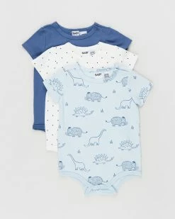 Promo 🌟 Cotton On Baby Short Sleeve Bubbysuits 3-Pack - Babies Petty Blue, Betty Spot & Frosty Blue Dino 😍