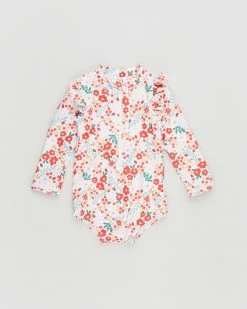 Wholesale ✨ Cotton On Baby Nicky Long Sleeve Ruffle 🩱 Swimsuit - Babies Vanilla & Red Orange Lulu Floral 🛒