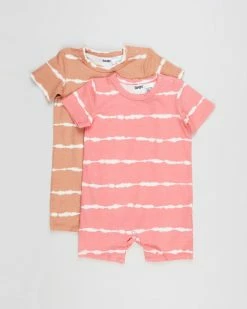 Discount 😍 Cotton On Baby 2-Pack Short Sleeve Romper - Babies Retro Coral & Dust Storm Linear Tie Dye 🤩