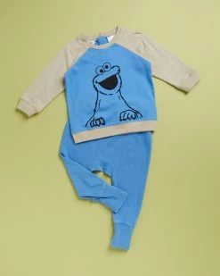 Wholesale 👏 Cotton On Baby Taylor Sweater & Bailey Trackpants Bundle - Babies License Sesame Street Blue Bell & Rainy Day Cookie Monster 🔔