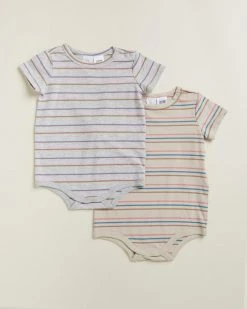 Best Sale ⭐ Cotton On Baby Short Sleeve Bubbysuit - 2-Pack - Babies Rainy Day & Cloud Marle Darwin Stripe 🎉