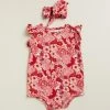 Deals ✔️ Cotton On Baby Sleeveless Ruffle Bubbysuit & Tie Headband Bundle - Babies Vanilla & Lucky Red New York Floral ⌛