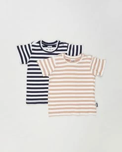 Top 10 🛒 Cotton On Baby 2-Pack Jamie Short Sleeve Tee - Babies Hannah Stripe Navy Blazer & Tawny Brown 🎁